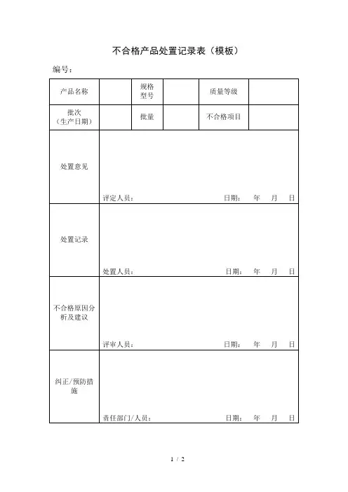 不合格产品处置记录表(模板)