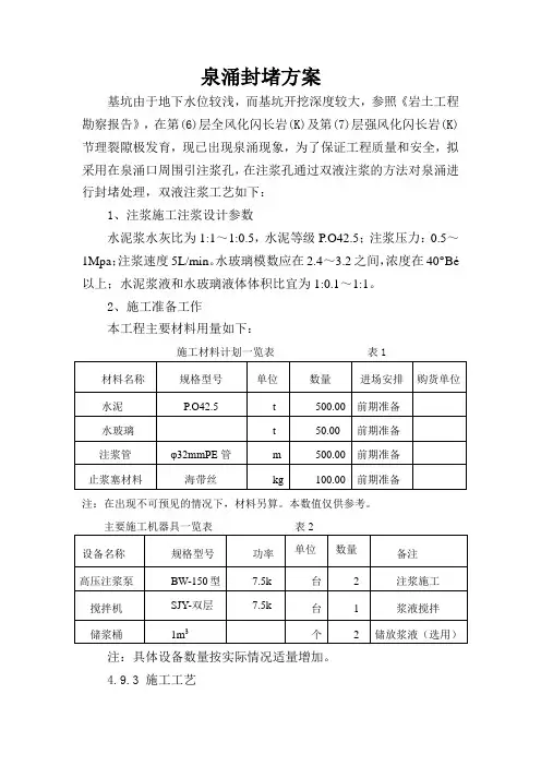 泉涌封堵方案