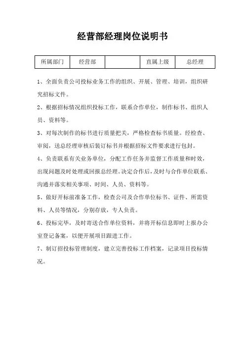 经营部经理岗位说明书