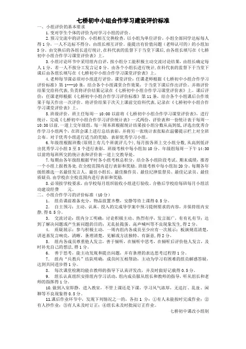 小组合作建设评价标准