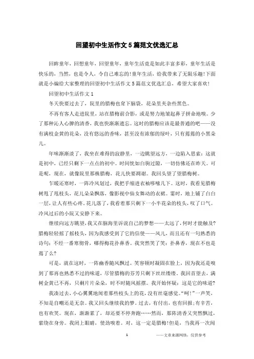 回望初中生活作文5篇范文优选汇总