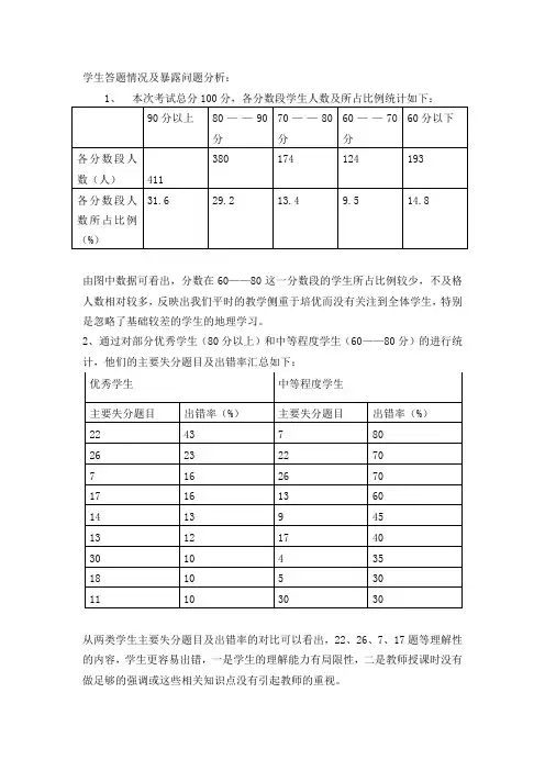学生答题情况及暴露问题分析