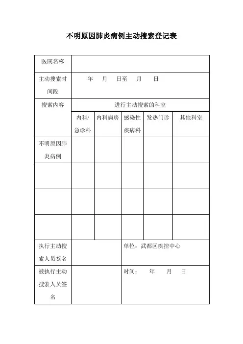 不明原因肺炎病例主动搜索登记表