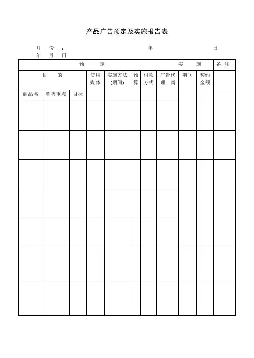 产品广告预定及实施报告表