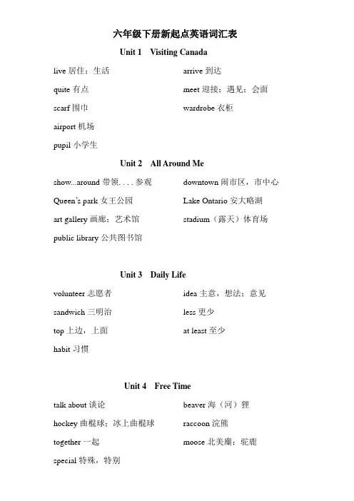 最新新起点六年级下册英语词汇