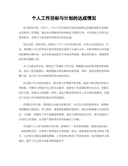 个人工作目标与计划的达成情况