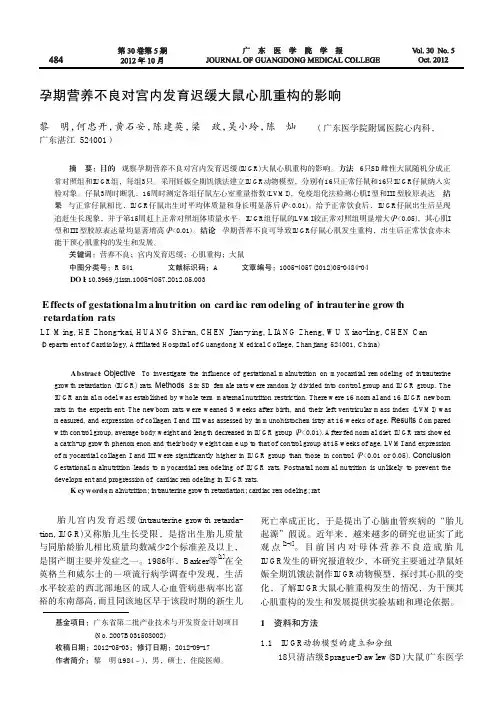 孕期营养不良对宫内发育迟缓大鼠心肌重构的影响