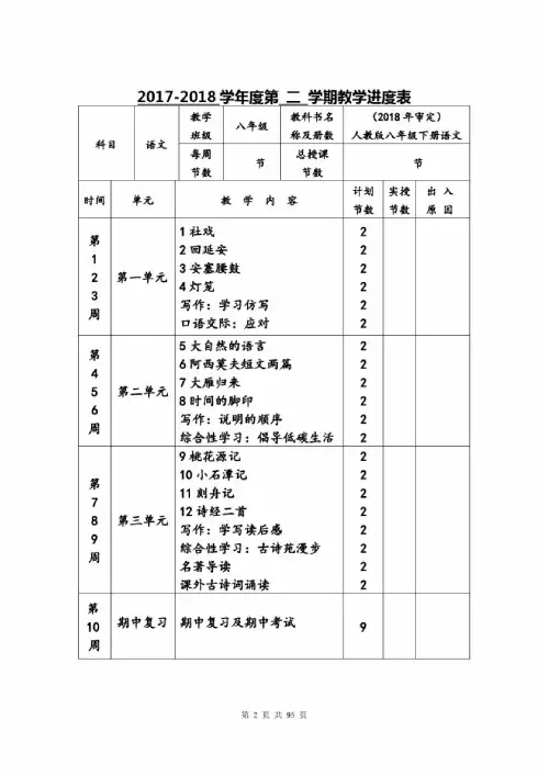 部编人教版八年级下册语文全册教案
