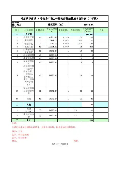 成本统计表