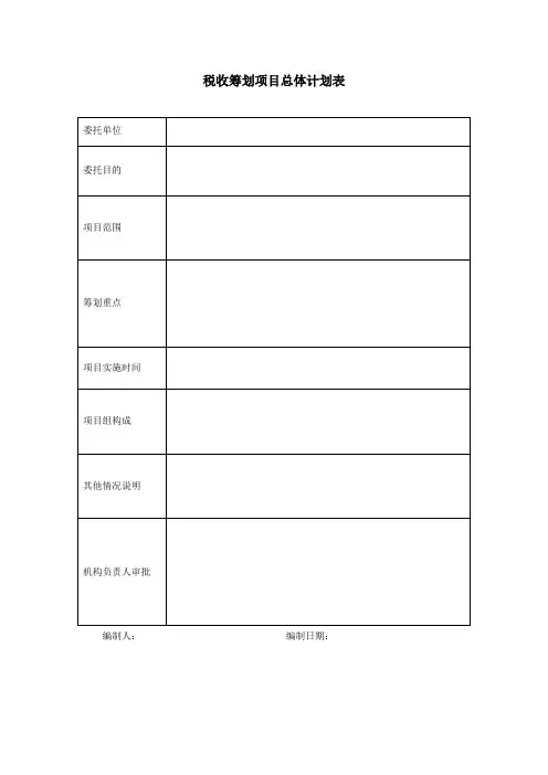 税收筹划项目总体计划表