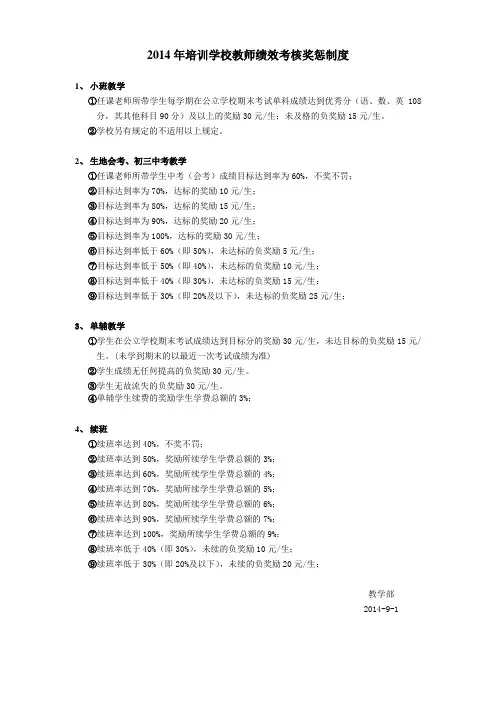 培训学校教师绩效考核奖惩制度