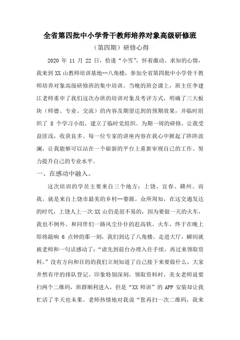 中小学骨干教师培养对象高级研修班心得体会