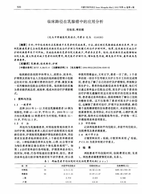 临床路径在乳腺癌中的应用分析