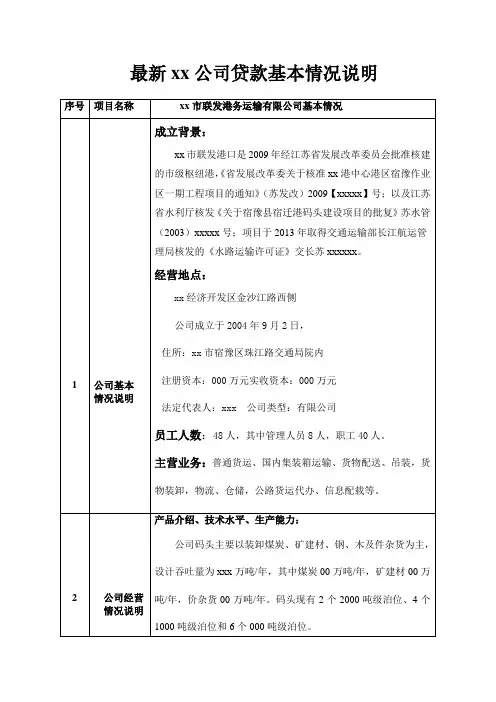 最新公司贷款基本情况说明