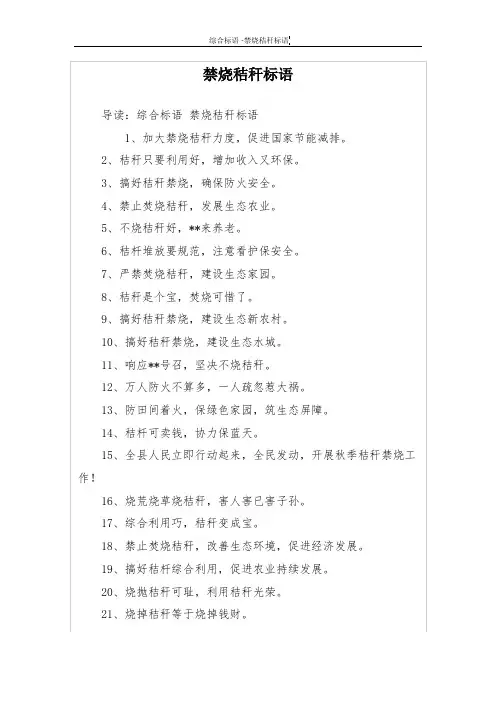 禁烧秸秆标语