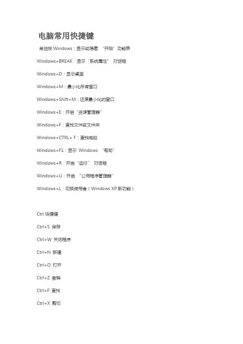 电脑常用快捷键