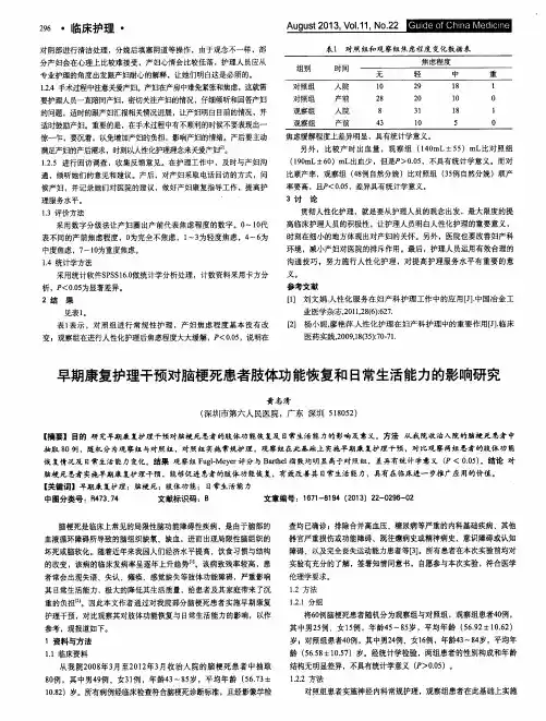 早期康复护理干预对脑梗死患者肢体功能恢复和日常生活能力的影响研究