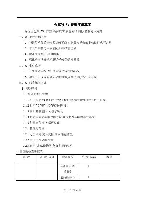 仓库5S管理实施方案