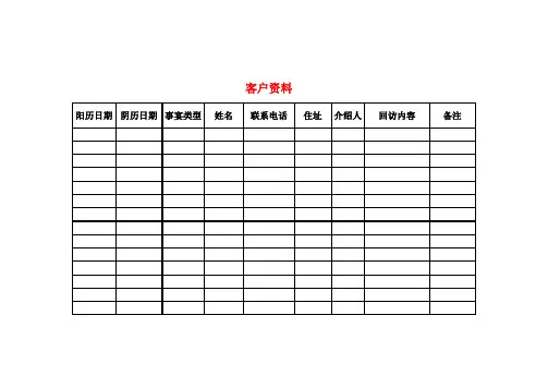 客户回访资料表