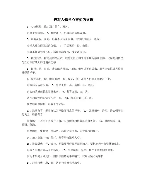 描写人物担心害怕的词语