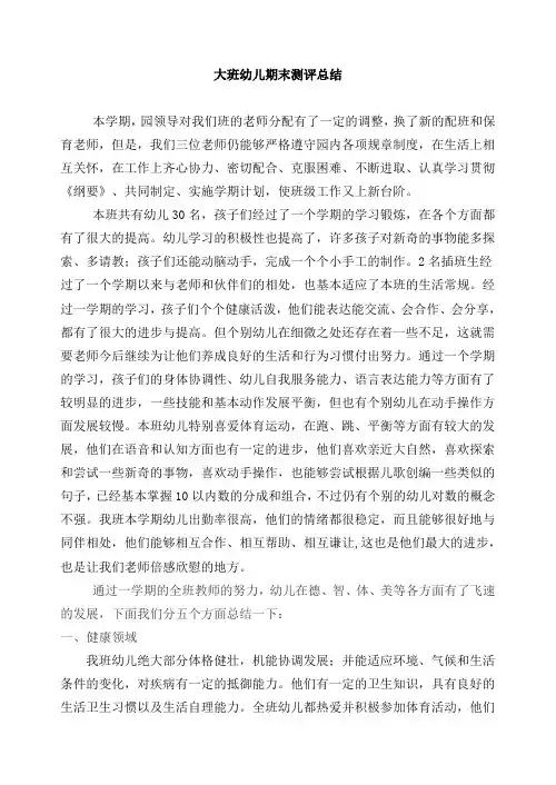 大班幼儿期末测评总结
