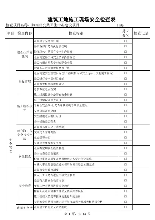 建筑工地施工现场安全检查表(JGJ-59)资料