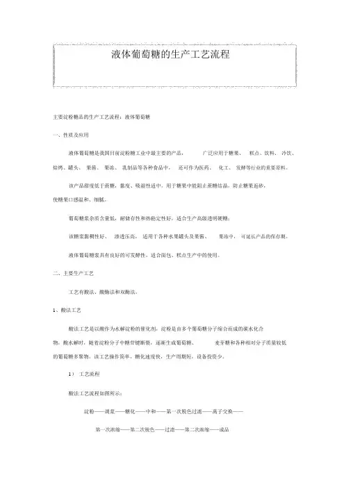 液体葡萄糖的生产工艺流程