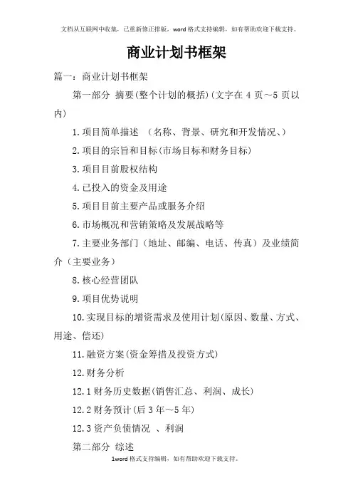 商业计划书框架