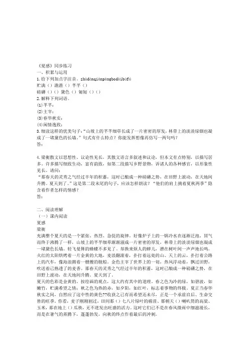 夏感同步练习