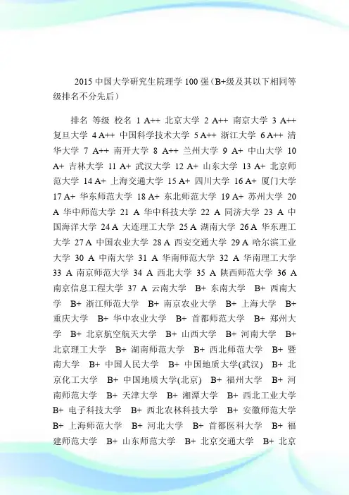 武书连2015中国大学研究生院理学100强排行.doc