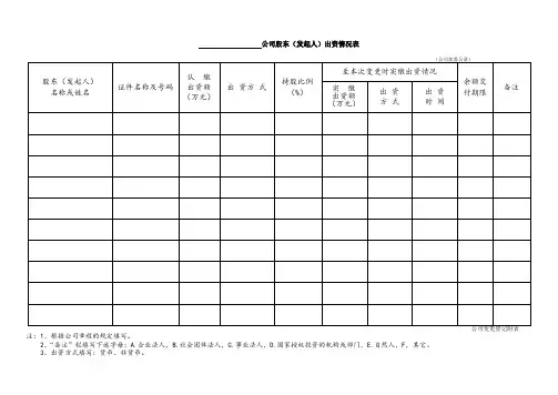 公司股东出资情况表