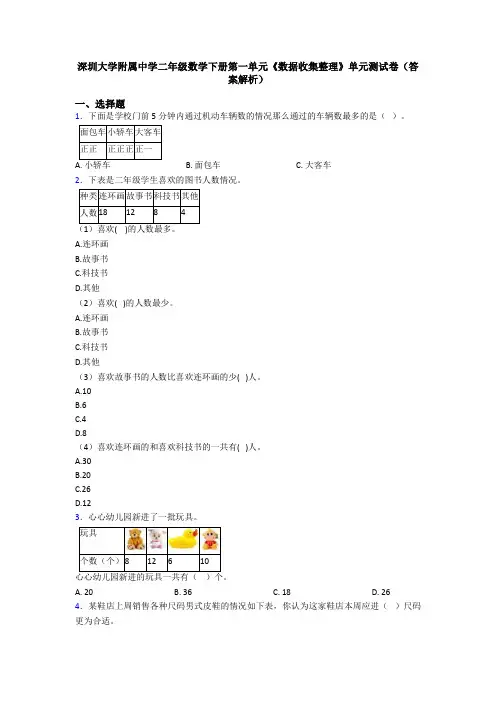 深圳大学附属中学二年级数学下册第一单元《数据收集整理》单元测试卷(答案解析)
