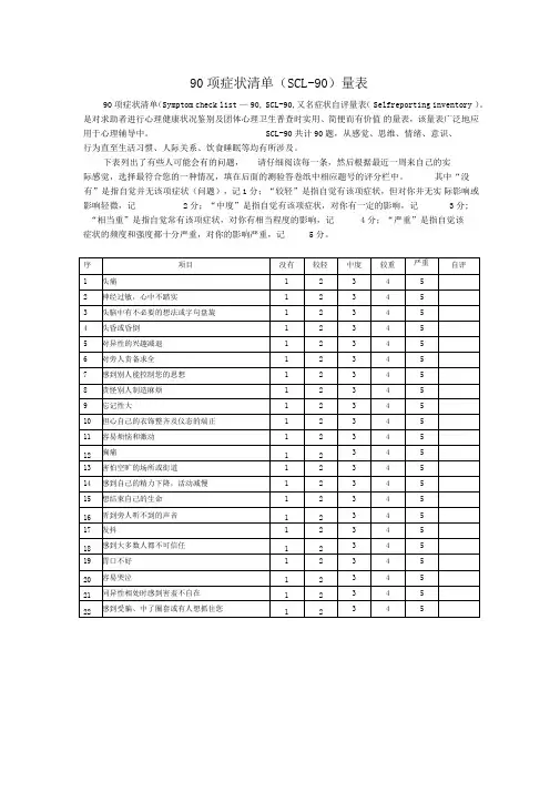 90项症状清单量表