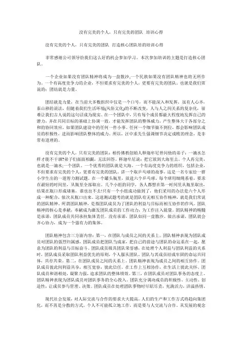 没有完美的个人,只有完美的团队--培训心得