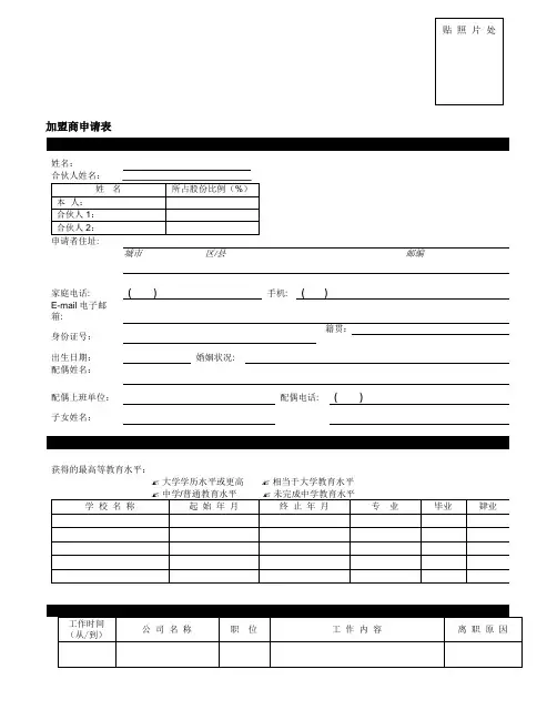 加盟商申请表