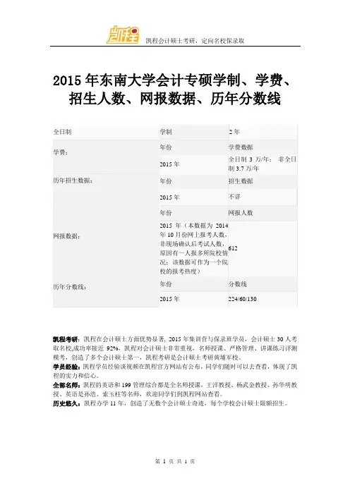 2015年东南大学会计专硕学制、学费、招生人数、网报数据、历年分数线