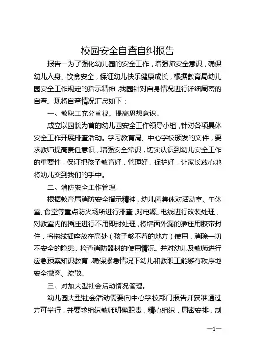 校园安全自查自纠报告
