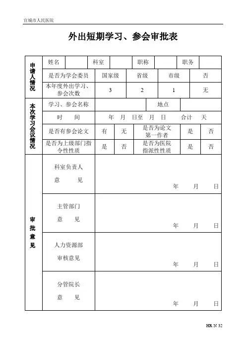 外出学习、参会审批表
