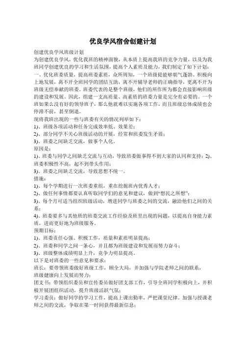 优良学风宿舍创建计划