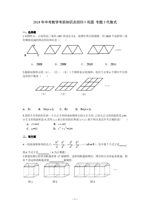 2019年中考数学考前知识点回归+巩固 专题3 代数式(含答案)
