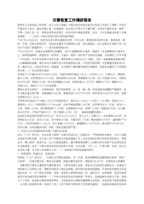 灾害恢复工作调研报告