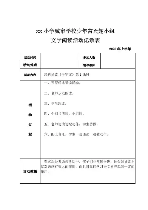 学校少年宫经典诵读活动记录表