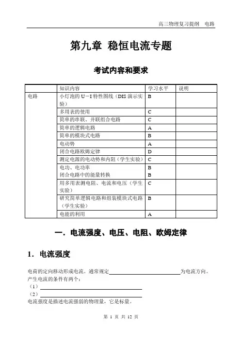 上海高三物理复习--稳恒电流专题