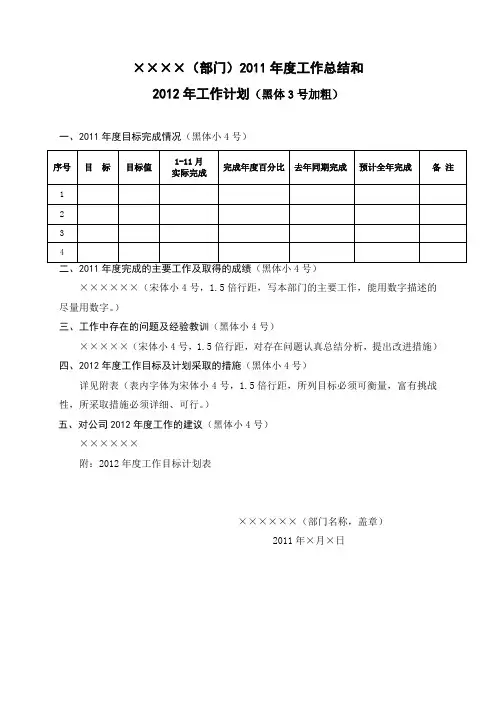 年度工作总结格式