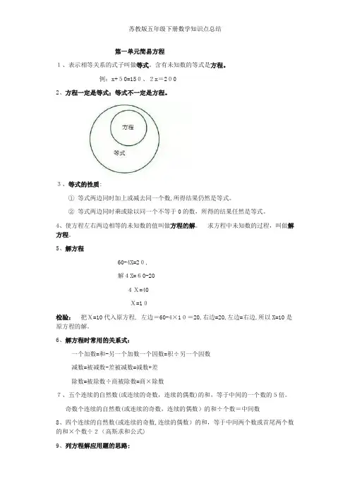 苏教版五年级下册数学知识点总结