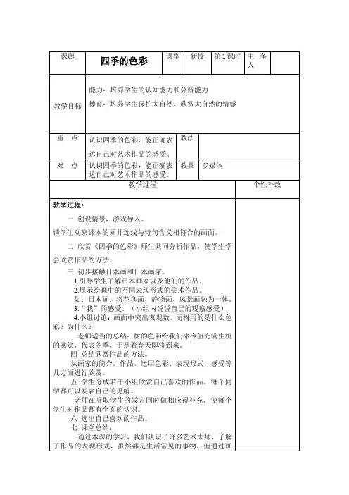 人美版四上美术电子表格教案