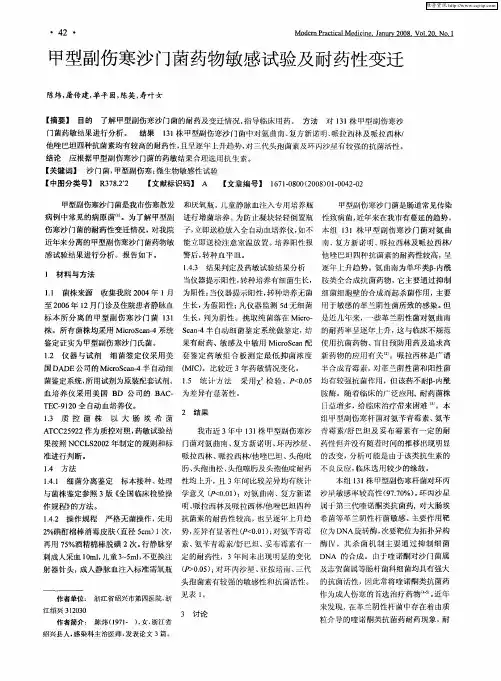 甲型副伤寒沙门菌药物敏感试验及耐药性变迁