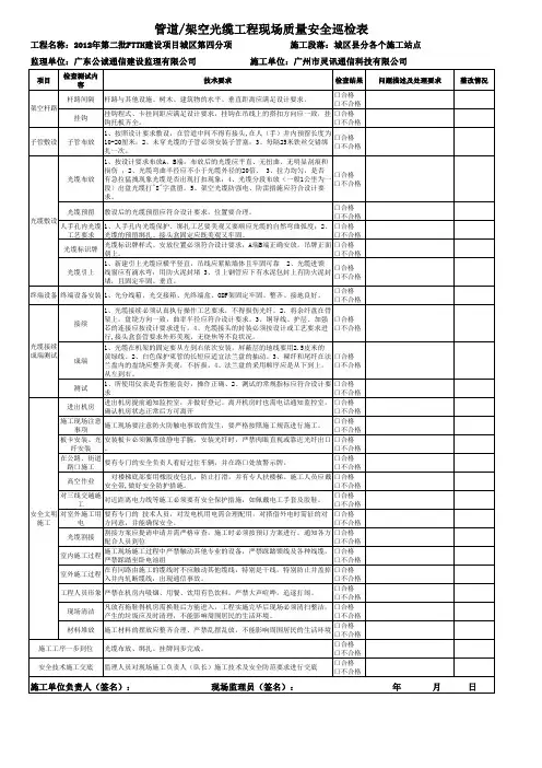 管道光缆(架空光缆)工程现场质量安全巡检表