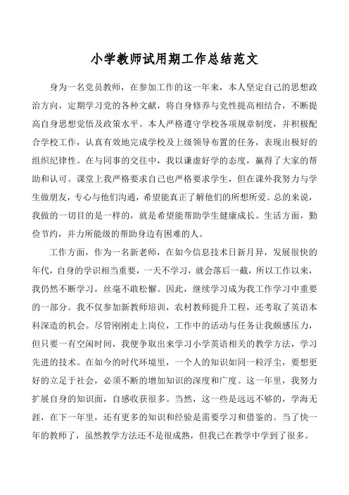 小学教师试用期工作总结范文