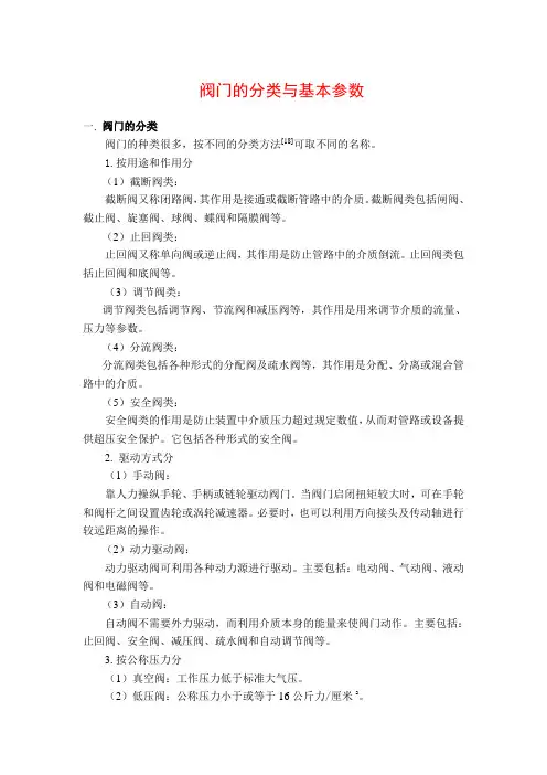 阀门的分类与基本参数